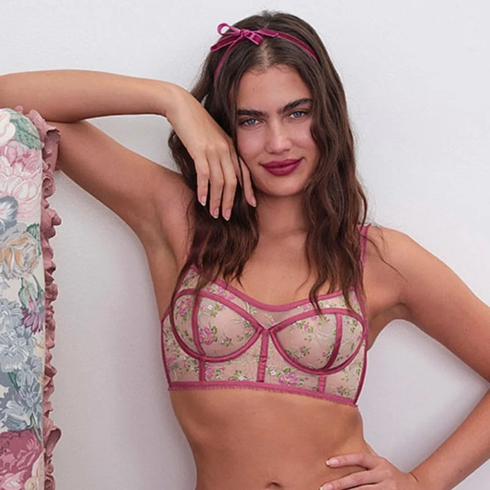 For Love & Lemons Camila Longline Bra Burgundy Medium NWT